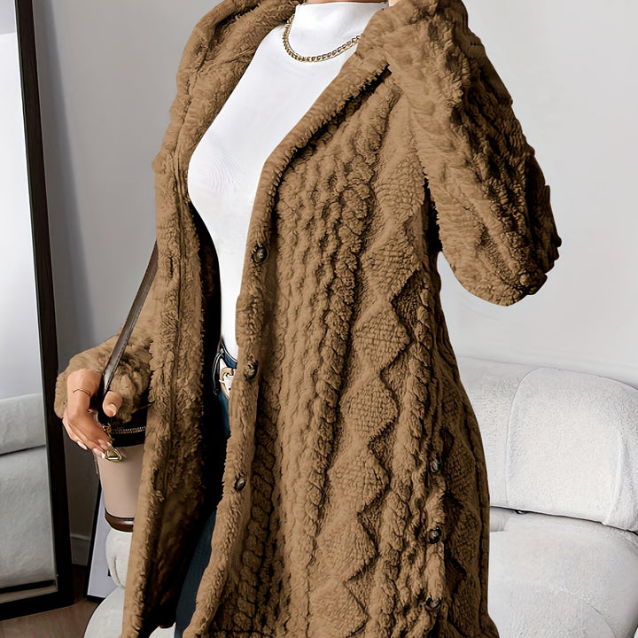 Paula™ - Plush Diamond-Patterned Hooded Cardigan