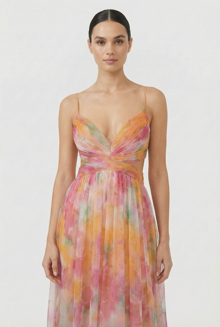 Sienna | Women's Floral Chiffon Maxi Dress Adjustable Elegant
