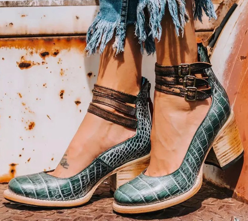 Adele | Women’s Triple Buckle Stacked Heel Sandals