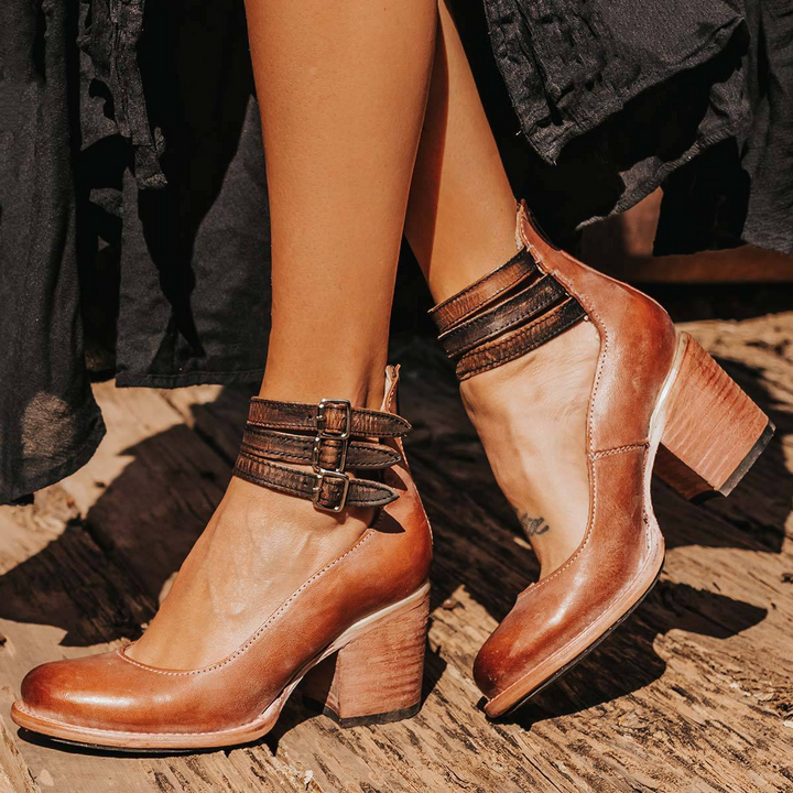 Adele | Women’s Triple Buckle Stacked Heel Sandals