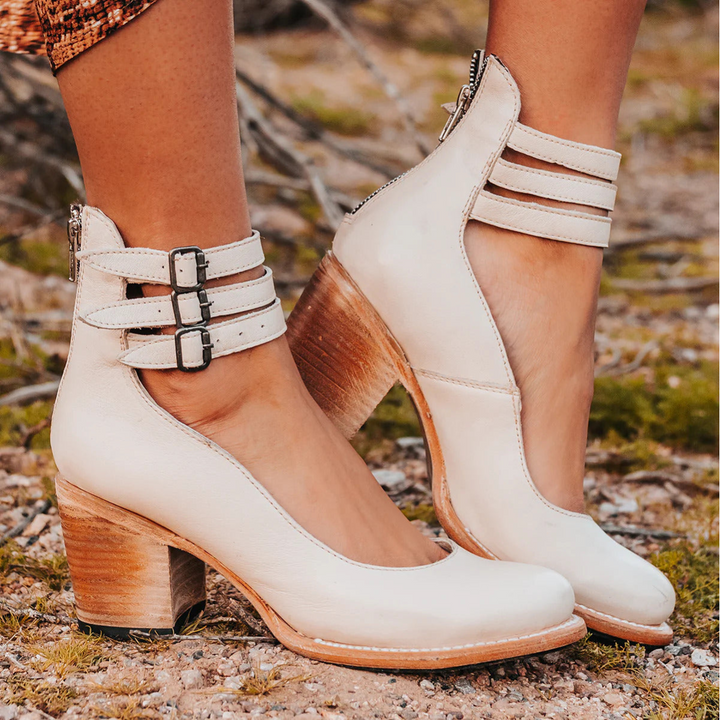 Adele | Women’s Triple Buckle Stacked Heel Sandals