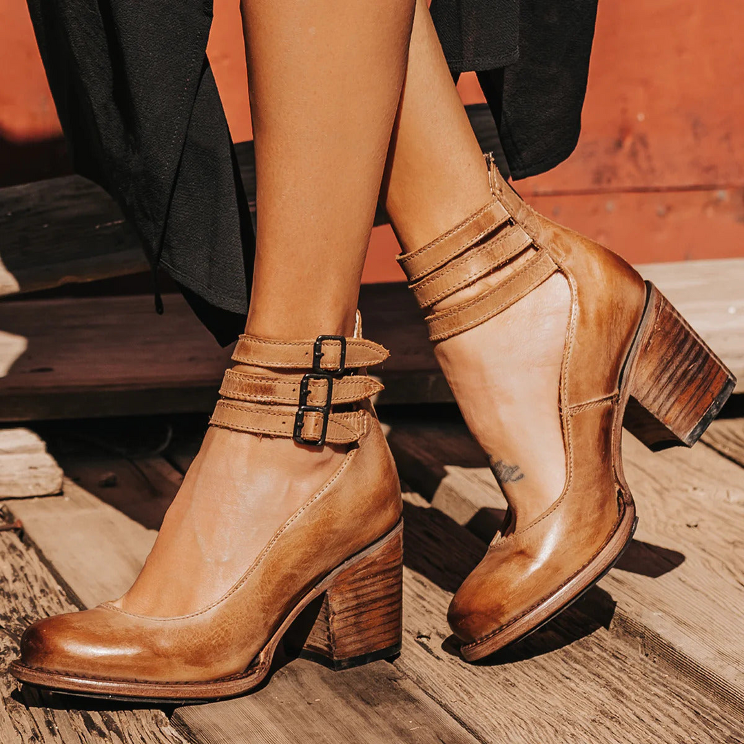 Adele | Women’s Triple Buckle Stacked Heel Sandals