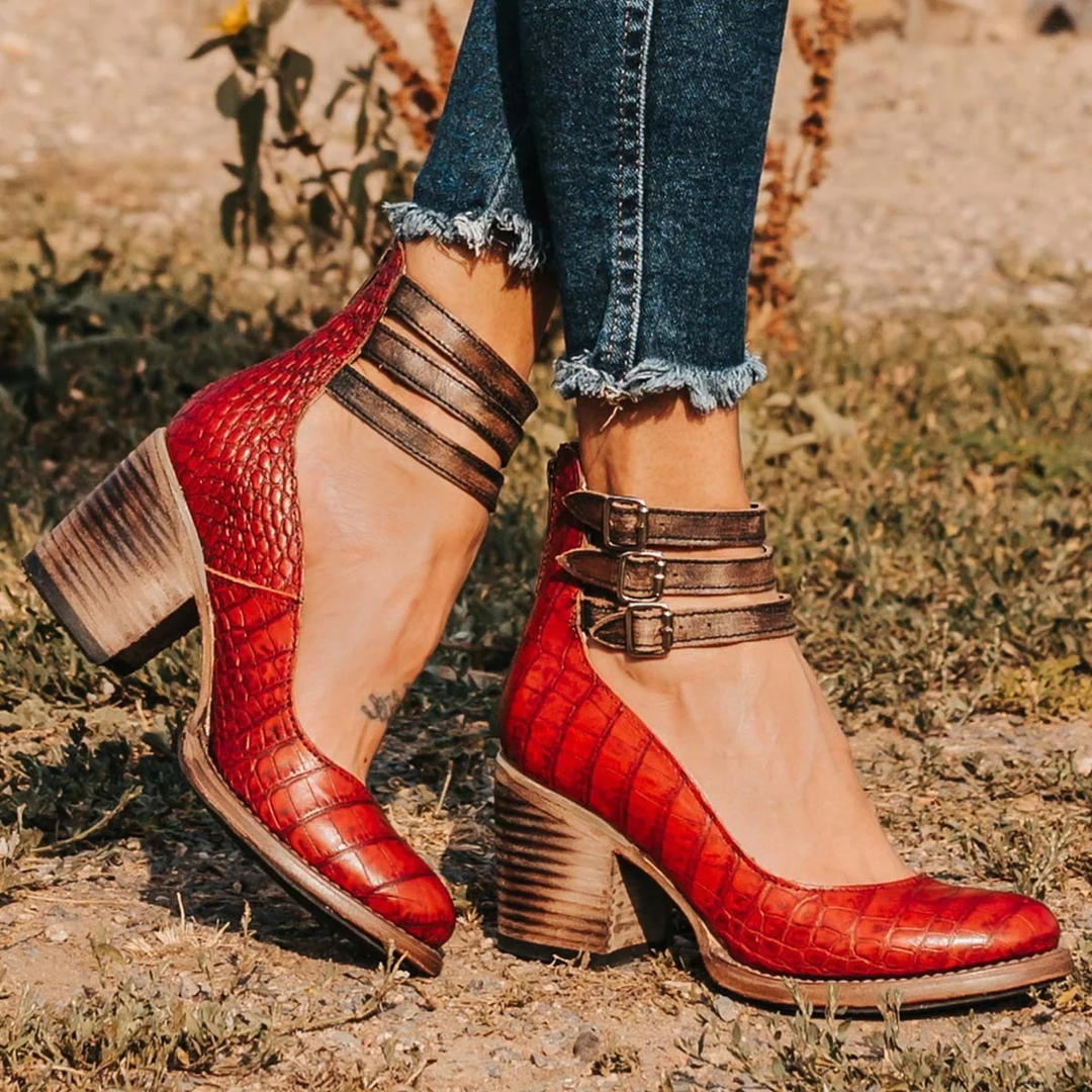 Adele | Women’s Triple Buckle Stacked Heel Sandals