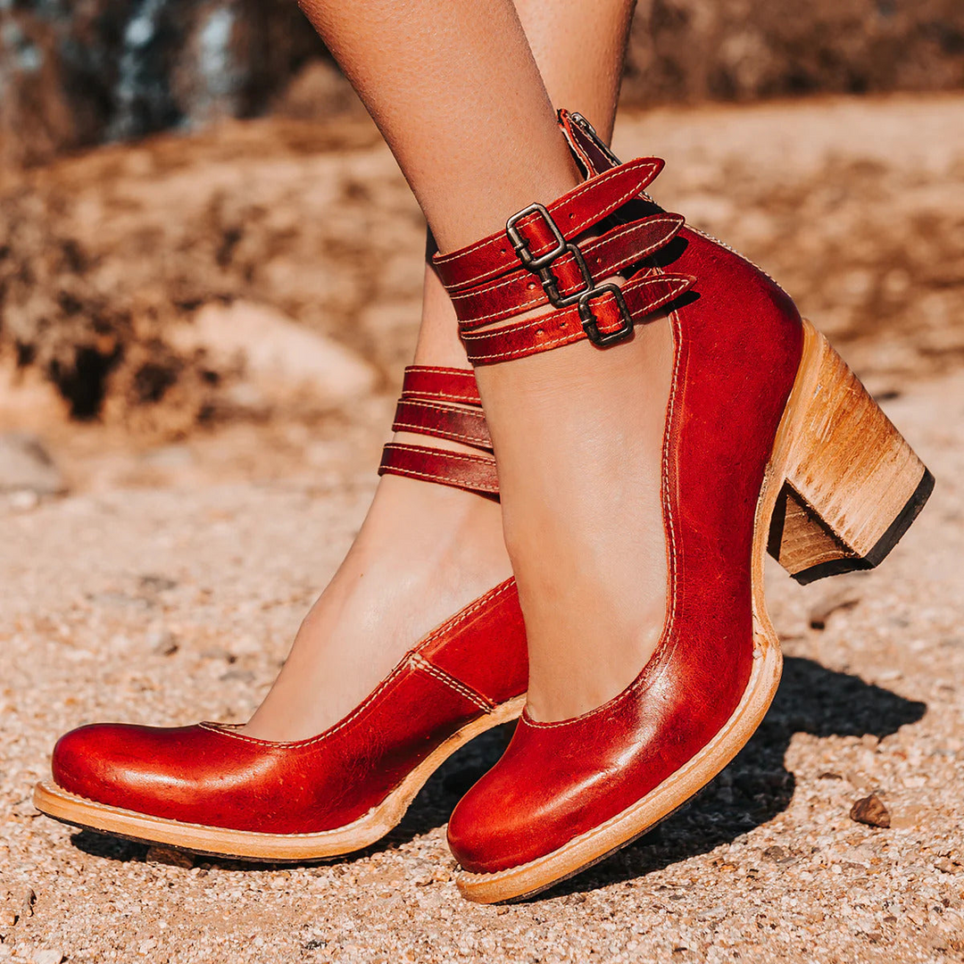 Adele | Women’s Triple Buckle Stacked Heel Sandals