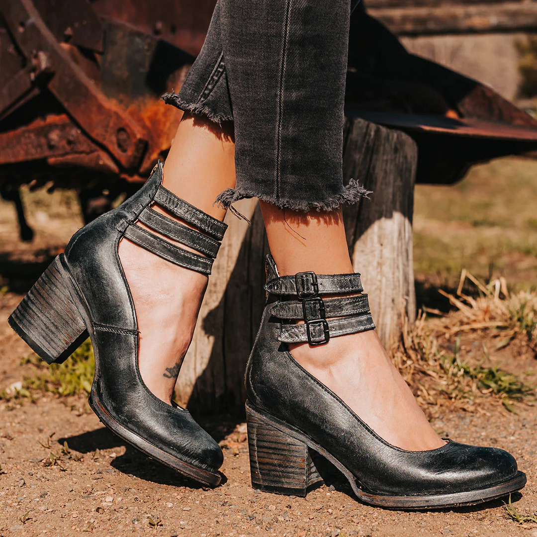 Adele | Women’s Triple Buckle Stacked Heel Sandals
