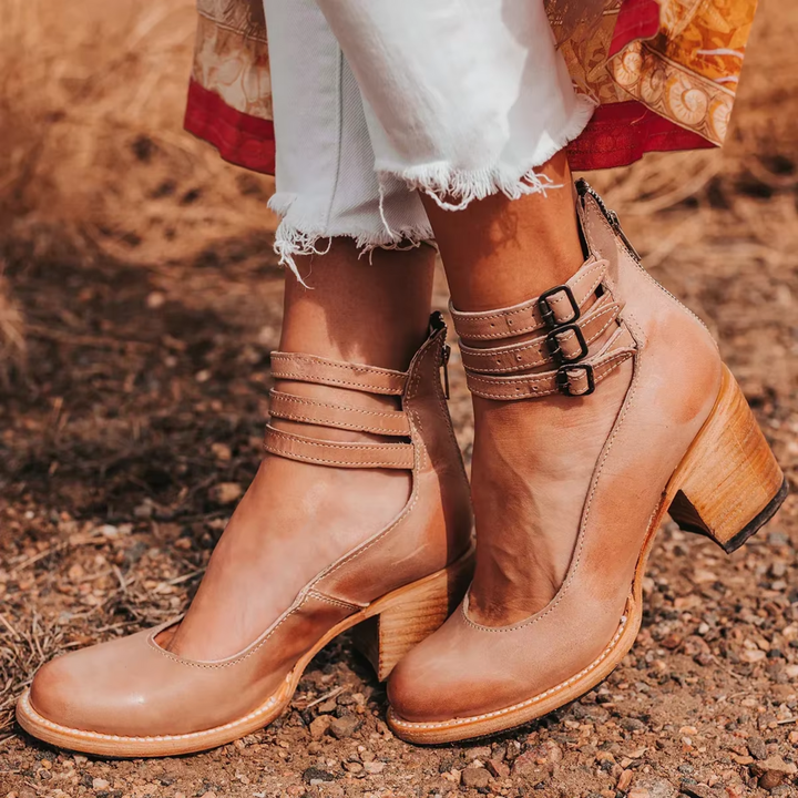 Adele | Women’s Triple Buckle Stacked Heel Sandals