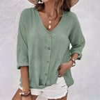 Aila | Women’s Button Front V-Neck Rolled Sleeve Blouse