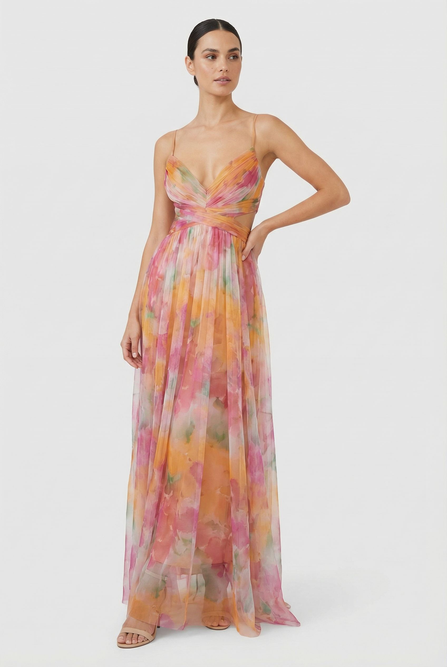 Sienna | Women's Floral Chiffon Maxi Dress Adjustable Elegant