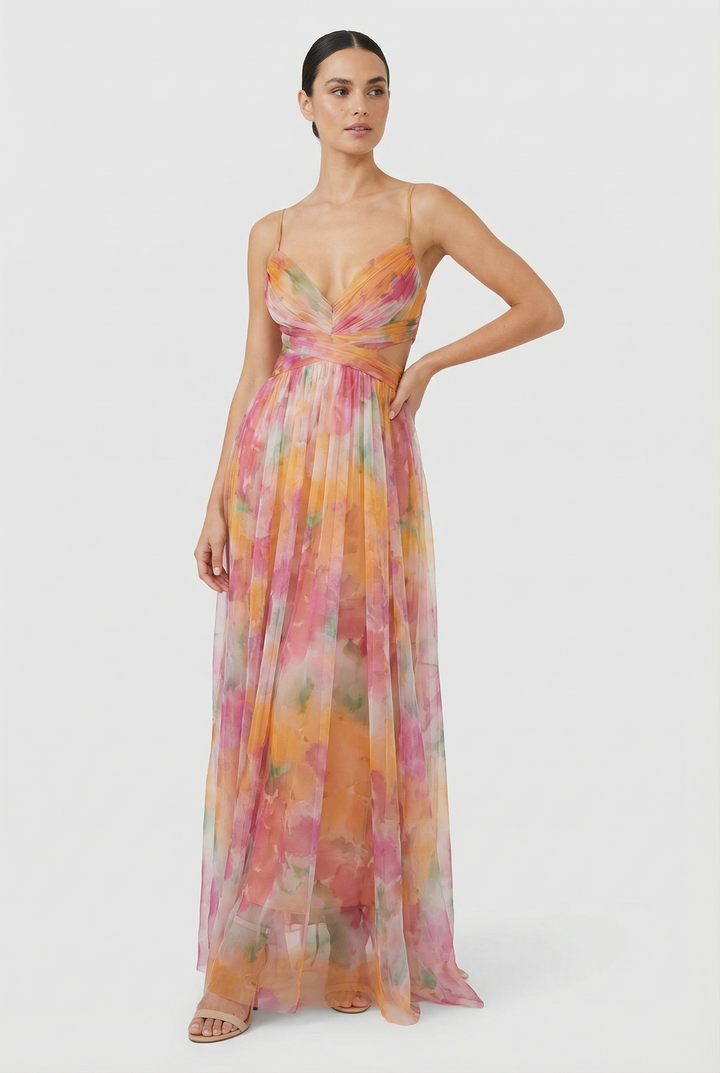 Sienna | Women's Floral Chiffon Maxi Dress Adjustable Elegant