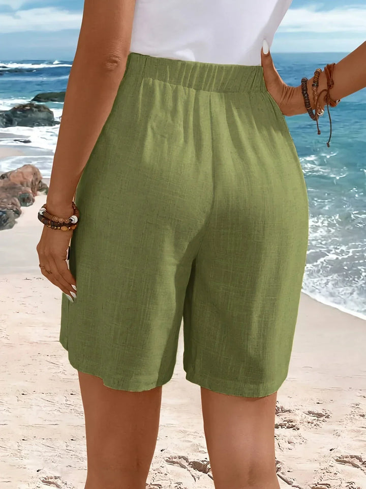 Zarelle | Women's High Waisted Button Accent Shorts Casual