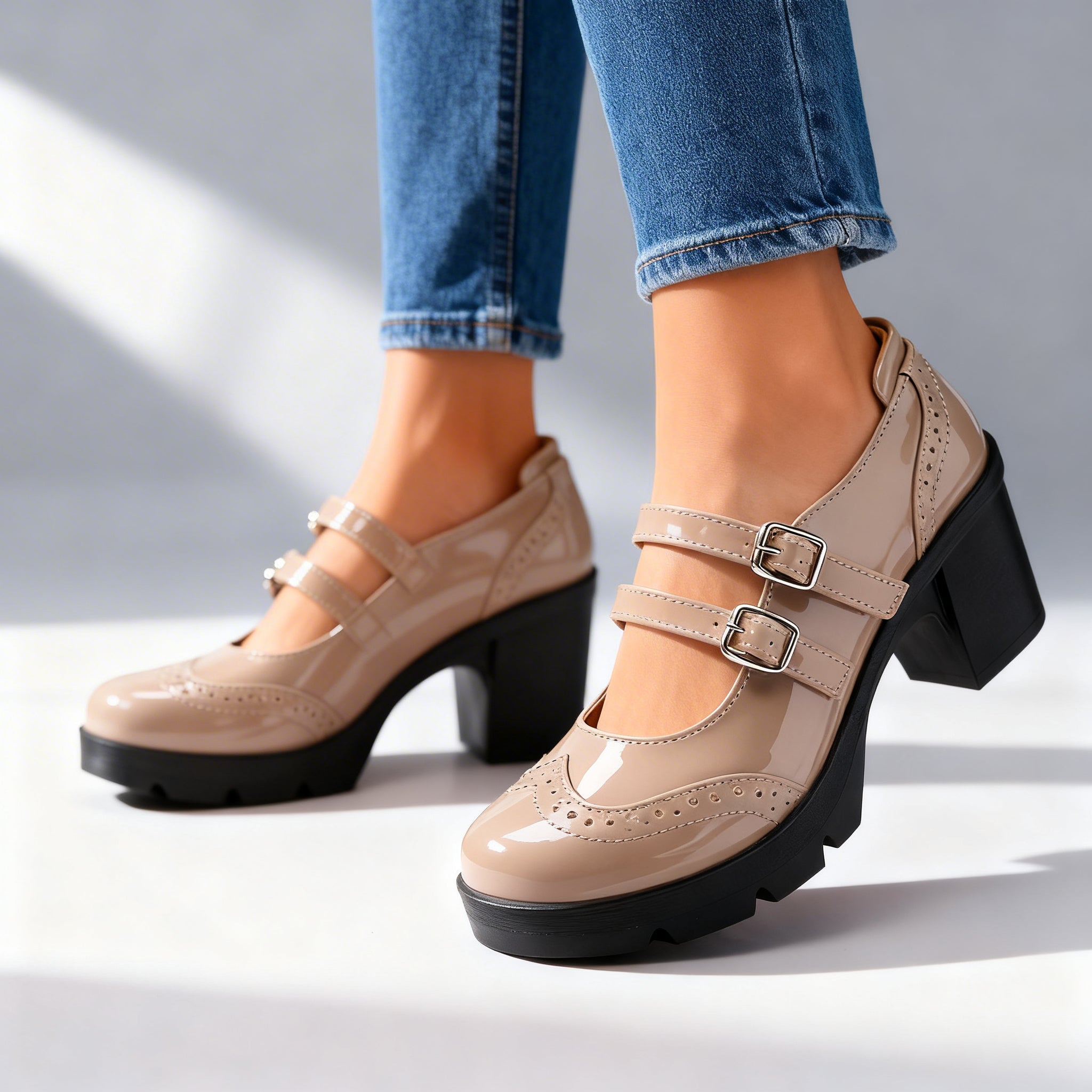 Remi | Women's Platform Mary Jane Brogue Heels