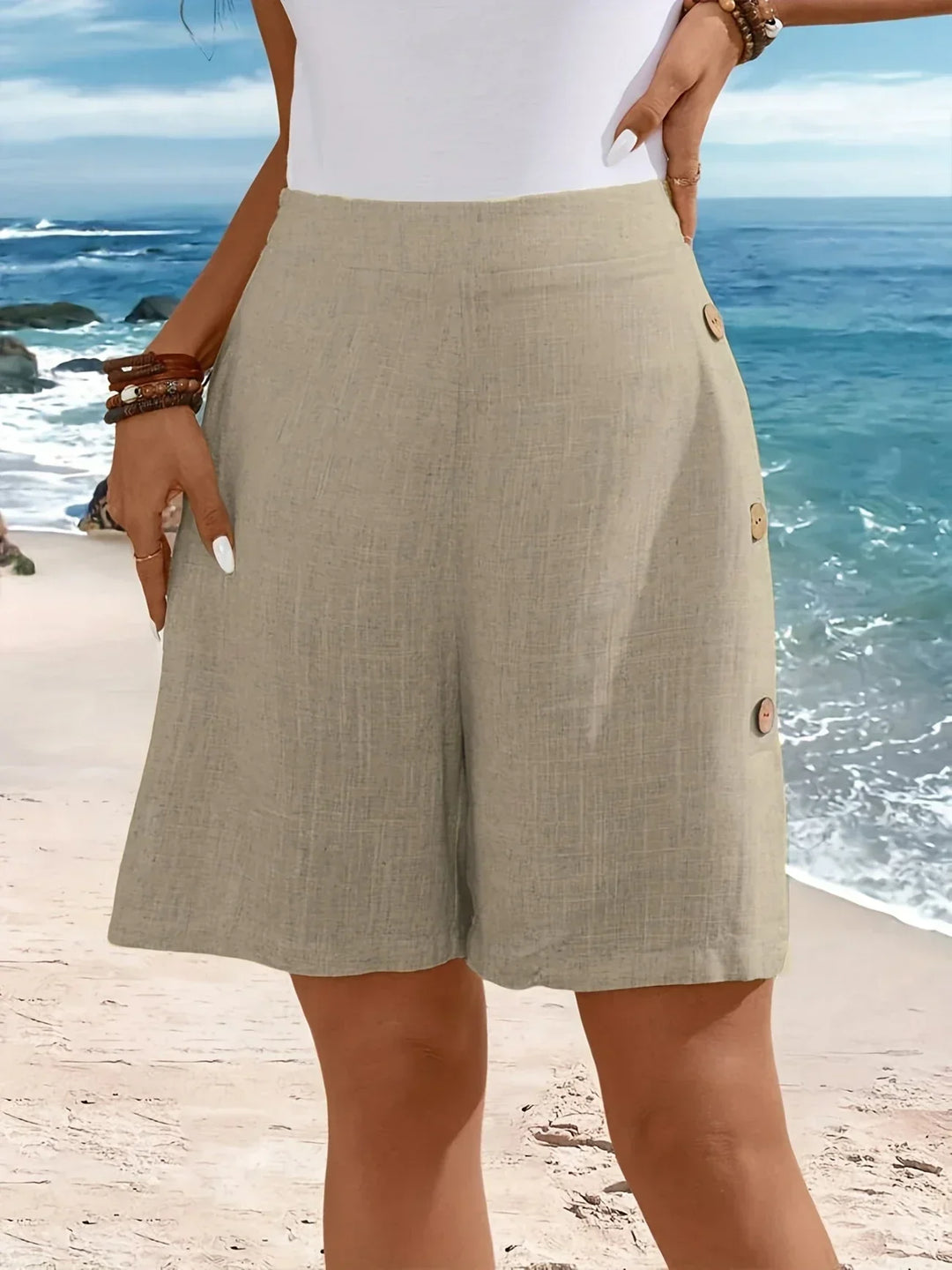 Zarelle | Women's High Waisted Button Accent Shorts Casual