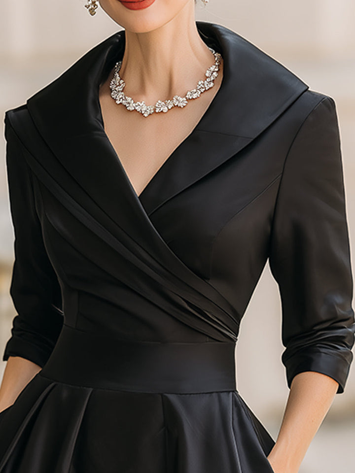 Arabelle | Women's Draped Collar Satin Midi Dress Elegant