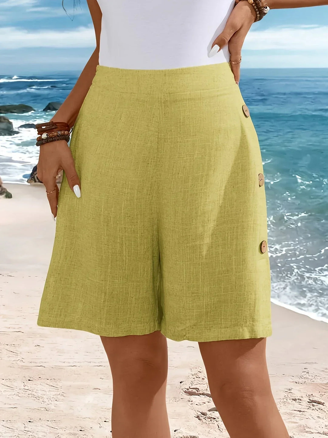 Zarelle | Women's High Waisted Button Accent Shorts Casual
