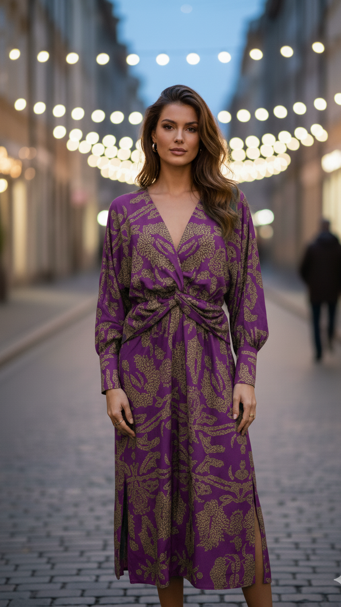Elowen | Women's Twist Front Midi Dress Elegant