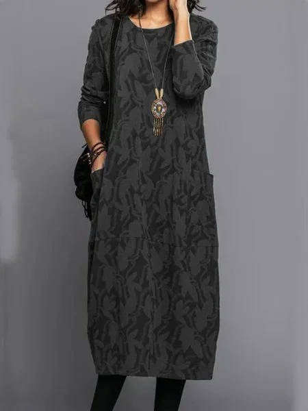 Lennox | Women's Long Sleeve Midi Dress with Pockets Casual