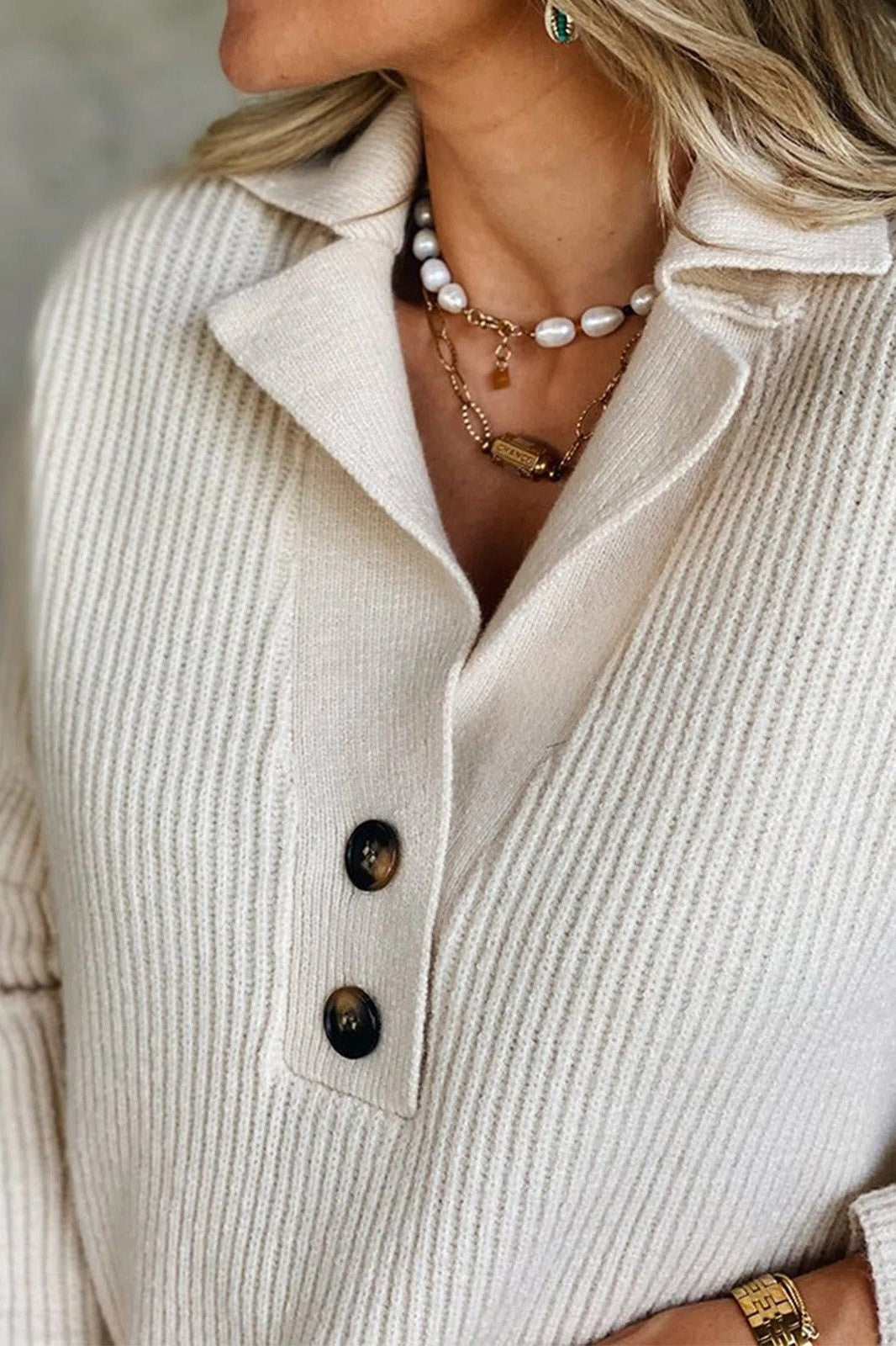 Briana™-Button Long Sleeve Sweater