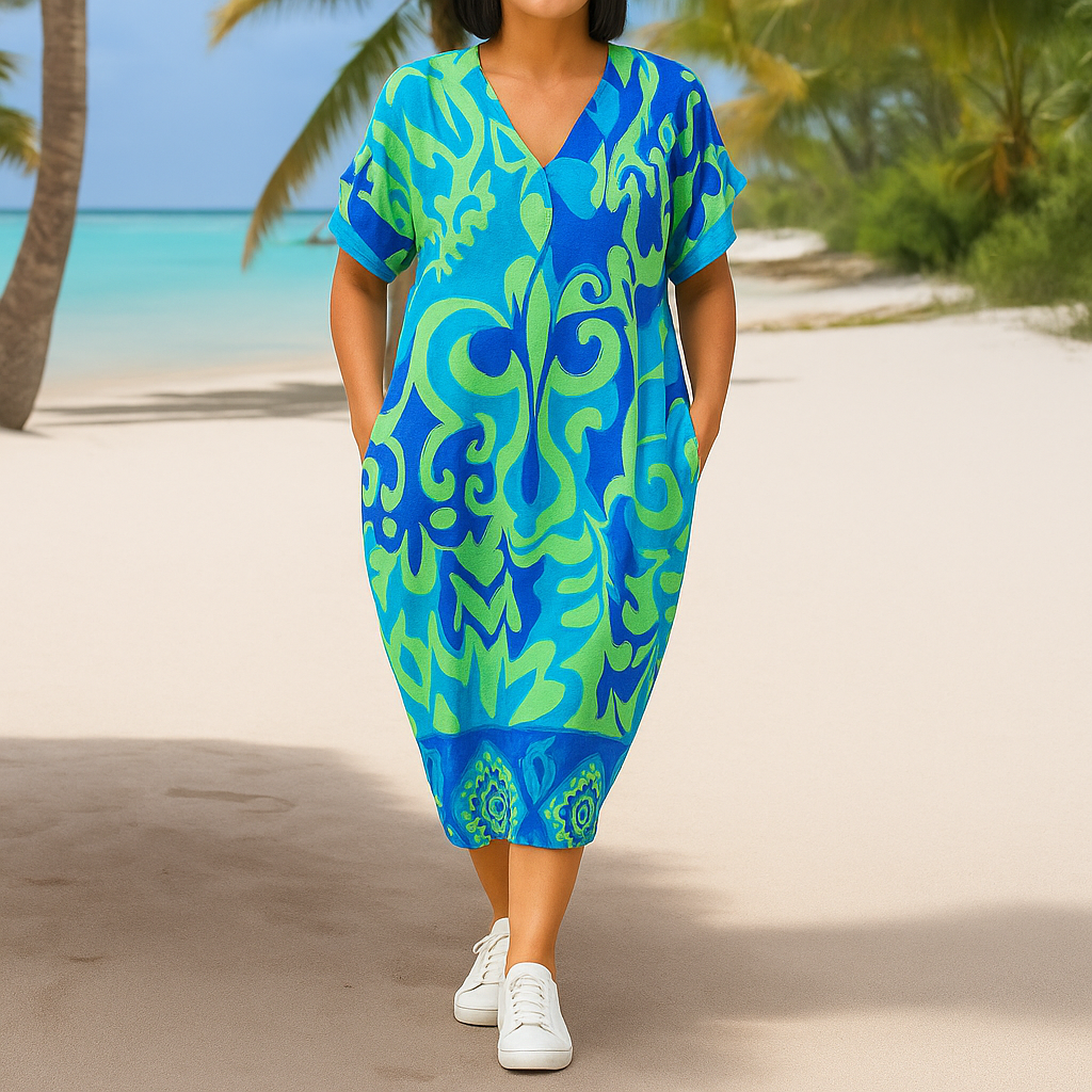 Elara | Women's Printed V-Neck Midi Dress Casual