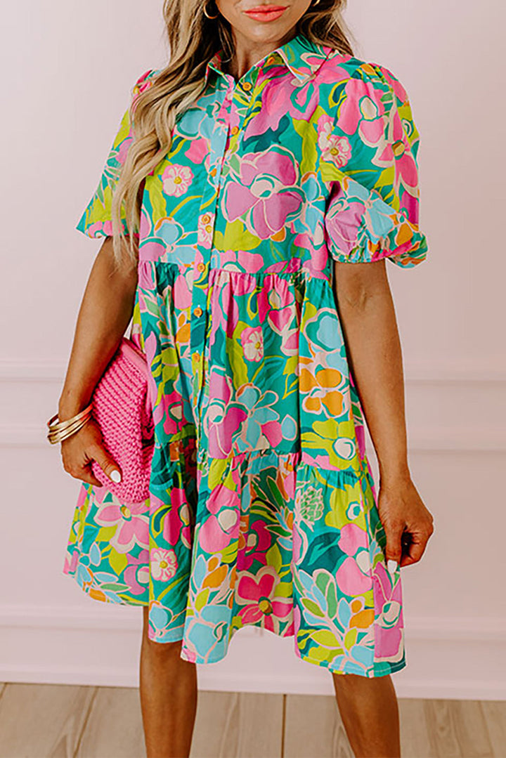 Cleo | Women's Floral Tiered Shirt Dress