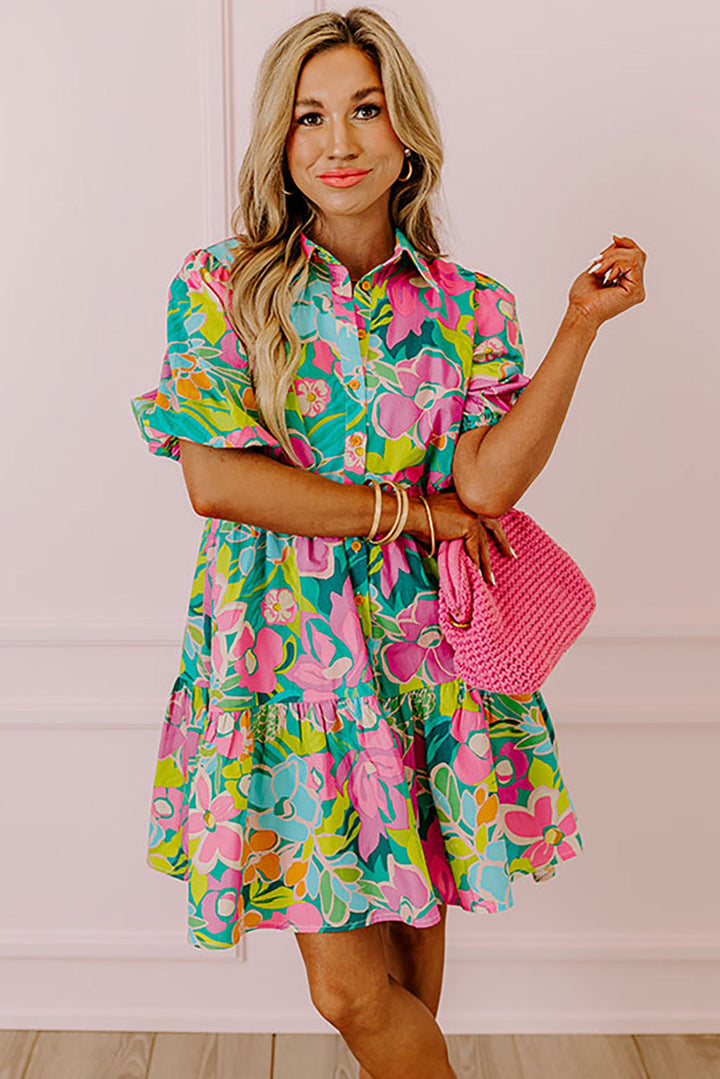 Cleo | Women's Floral Tiered Shirt Dress
