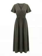 Elara | Women's V-Neck Smocked Waist Midi Dress