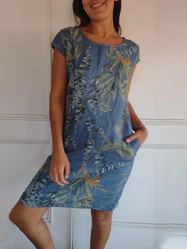 Isla | Women’s Leaf Print Midi Dress with Pockets
