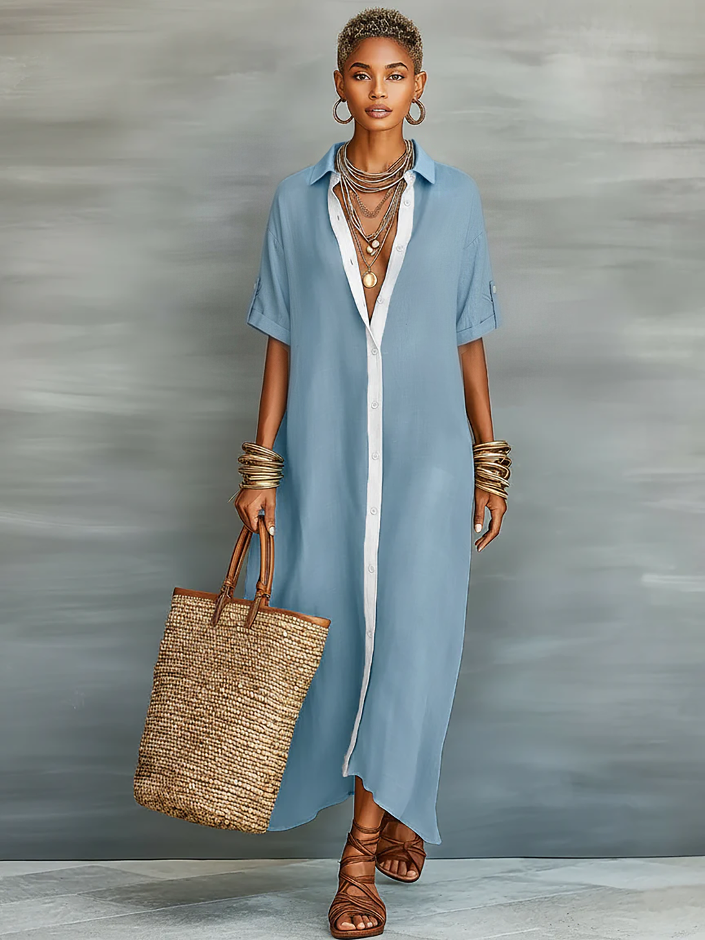 Marlowe | Women's Linen Blend Shirt Maxi Dress