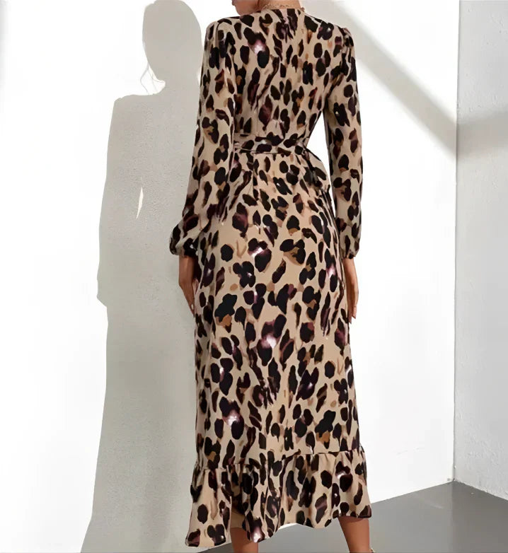 Sienna | Women's Leopard Print A-Line Midi Dress Elegant Casual