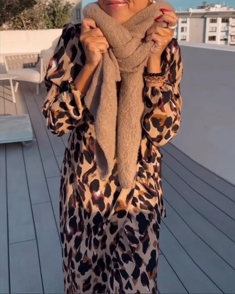 Sienna | Women's Leopard Print A-Line Midi Dress Elegant Casual