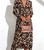 Sienna | Women's Leopard Print A-Line Midi Dress Elegant Casual
