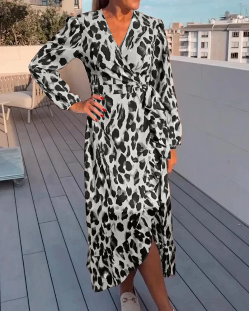Sienna | Women's Leopard Print A-Line Midi Dress Elegant Casual