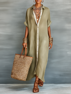 Marlowe | Women's Linen Blend Shirt Maxi Dress