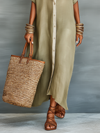 Marlowe | Women's Linen Blend Shirt Maxi Dress