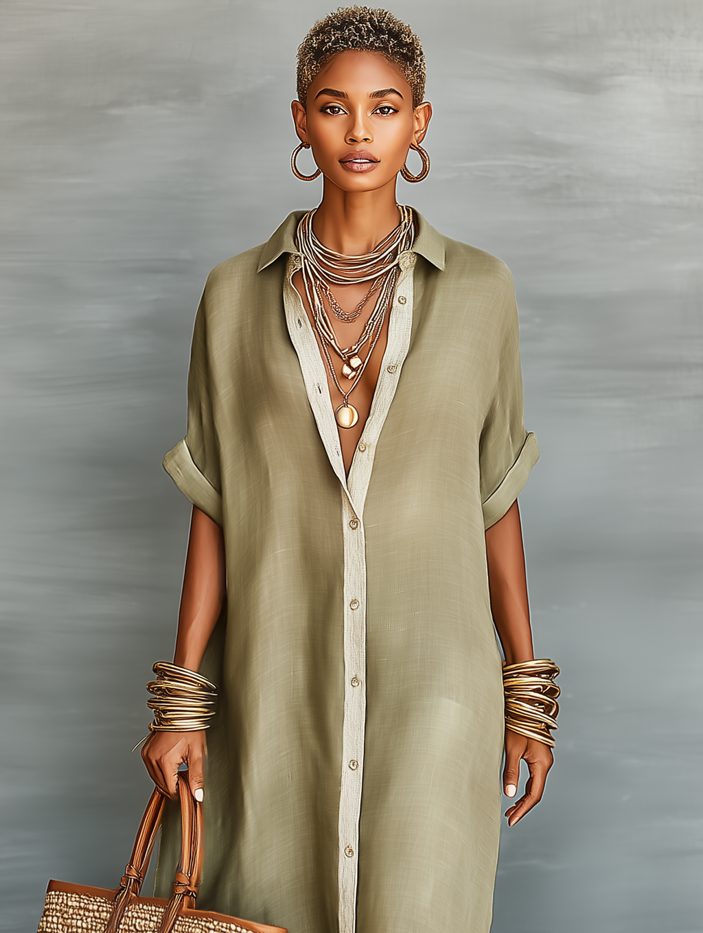 Marlowe | Women's Linen Blend Shirt Maxi Dress
