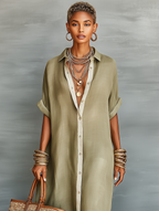 Marlowe | Women's Linen Blend Shirt Maxi Dress