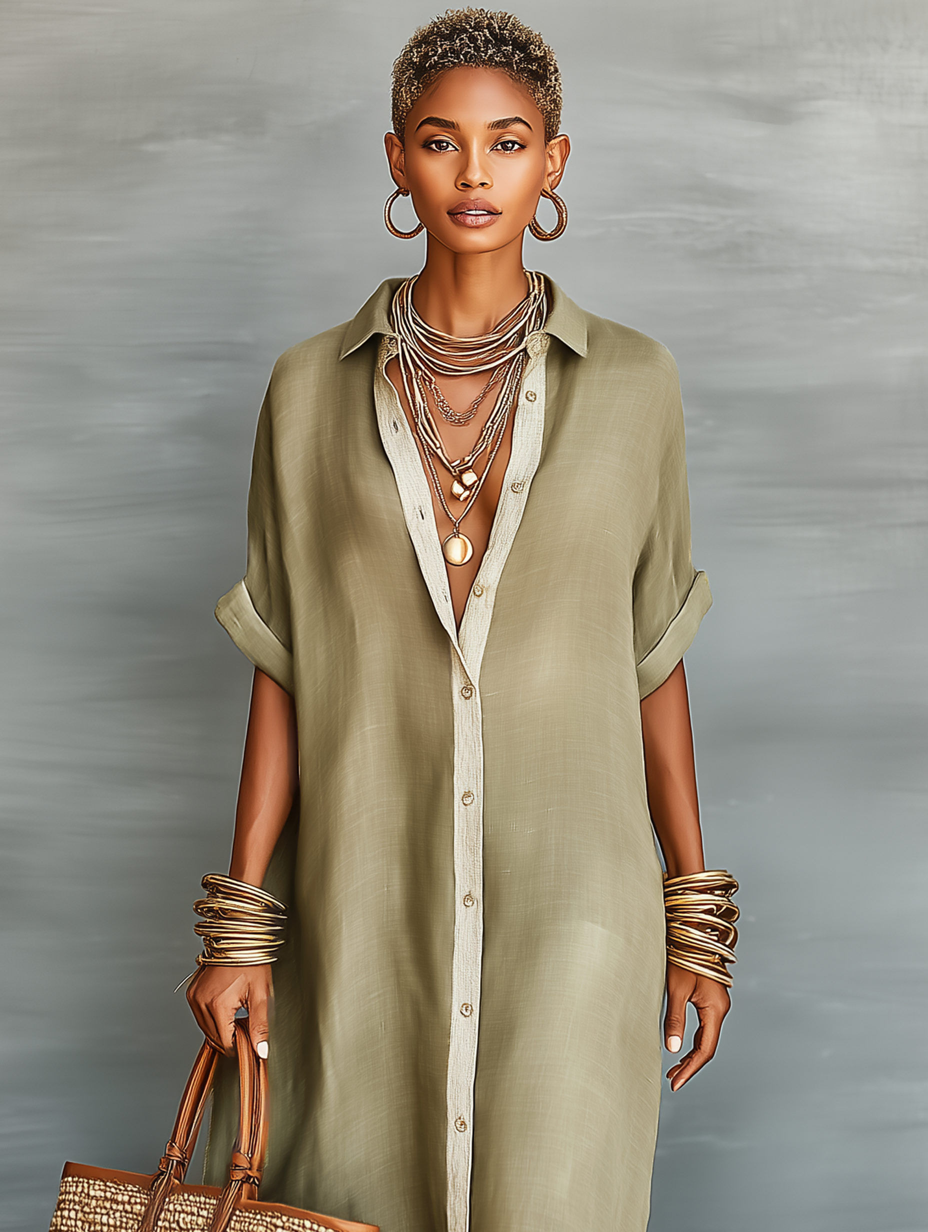 Marlowe | Women's Linen Blend Shirt Maxi Dress