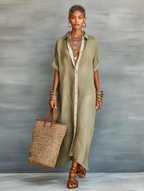Marlowe | Women's Linen Blend Shirt Maxi Dress