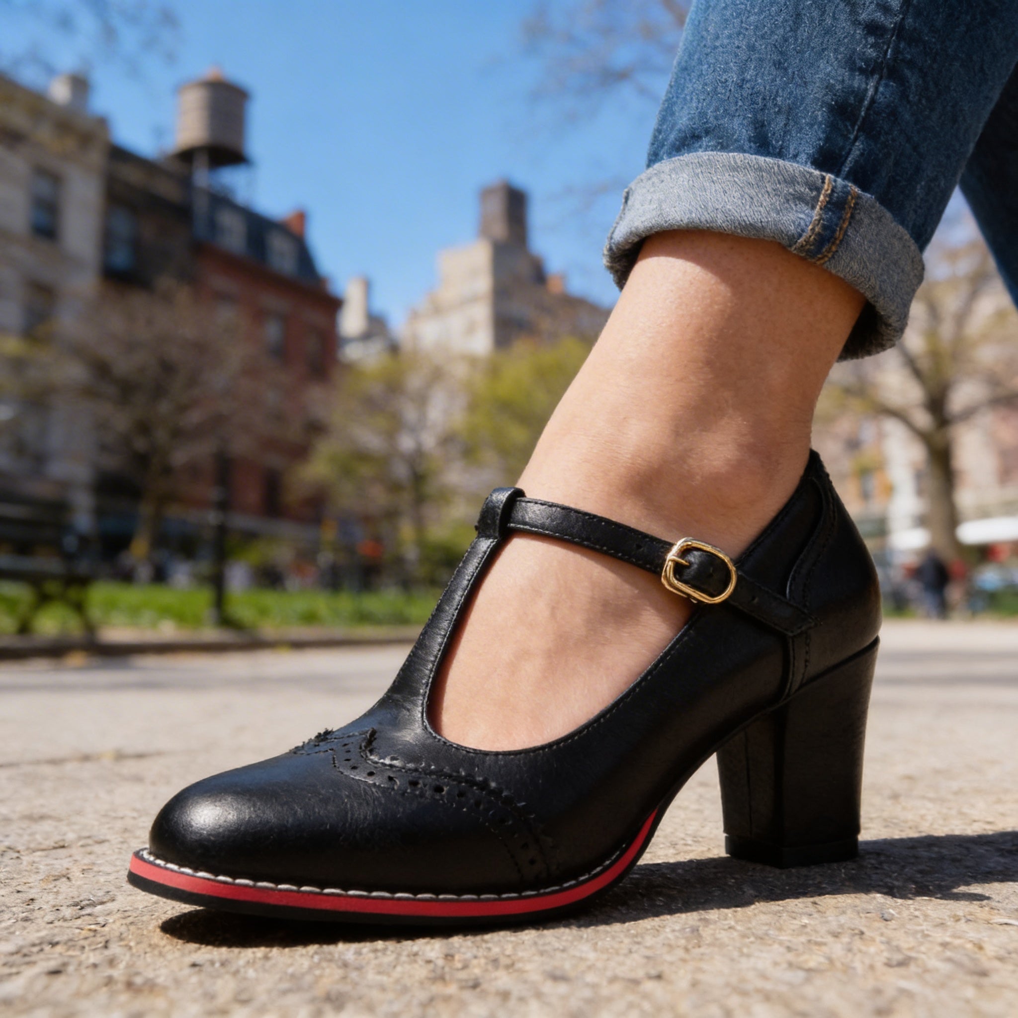 Esme | Women's T-Strap Mary Jane Brogue Heels