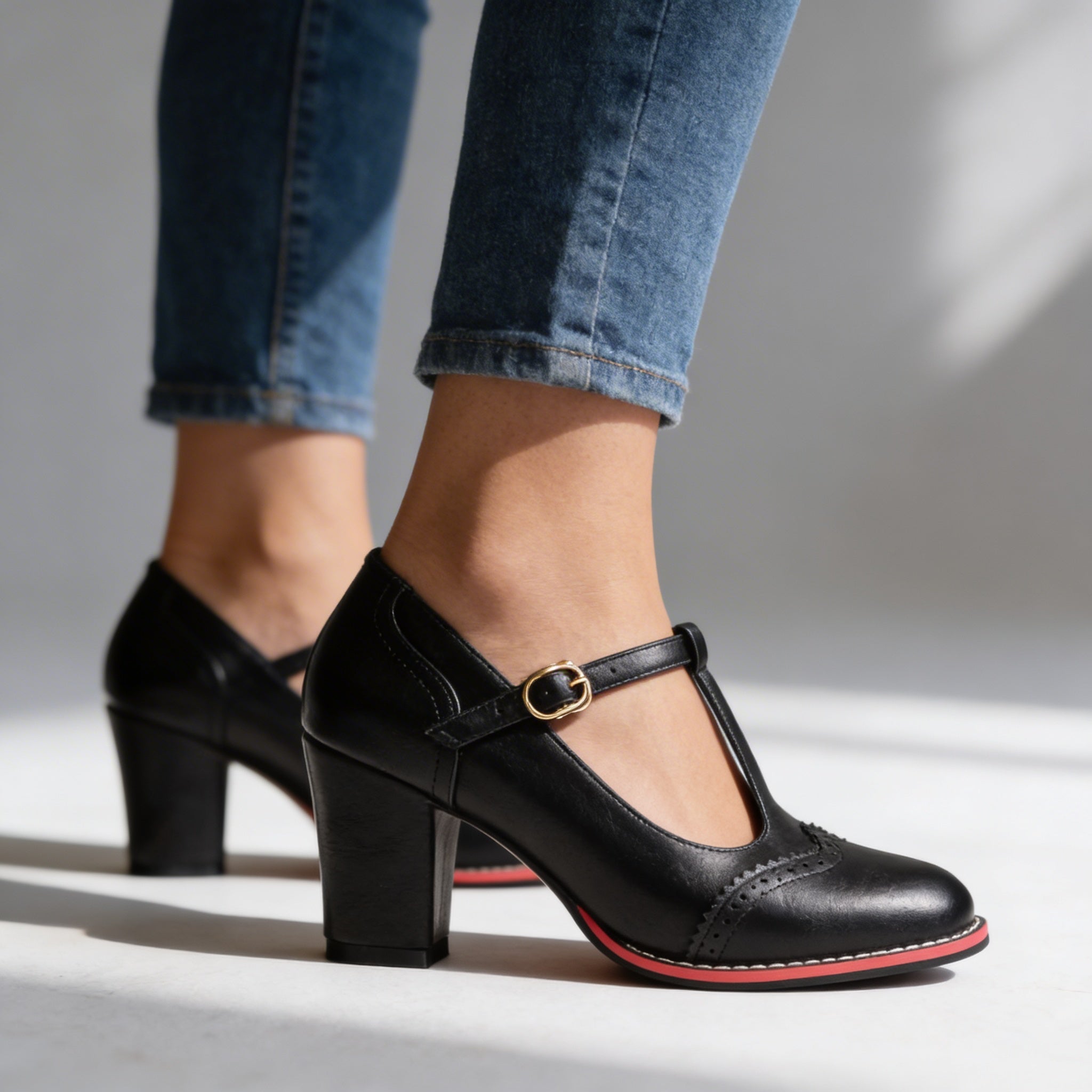 Esme | Women's T-Strap Mary Jane Brogue Heels