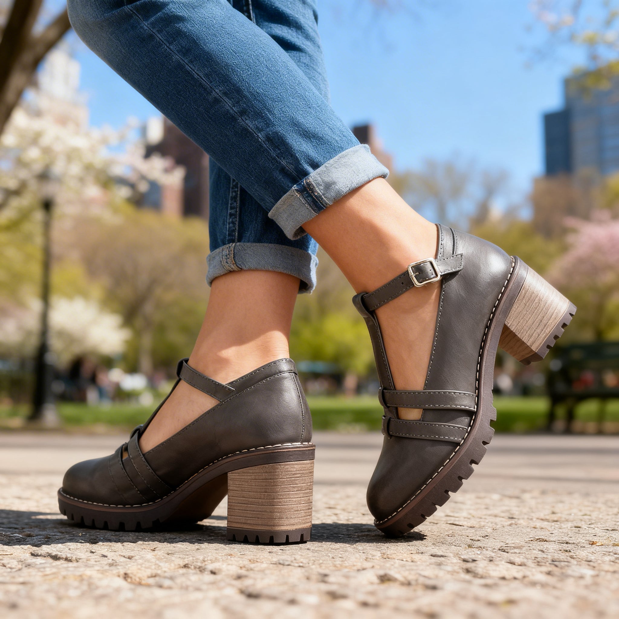 Romilly | Women's T-Strap Block Heel Loafers