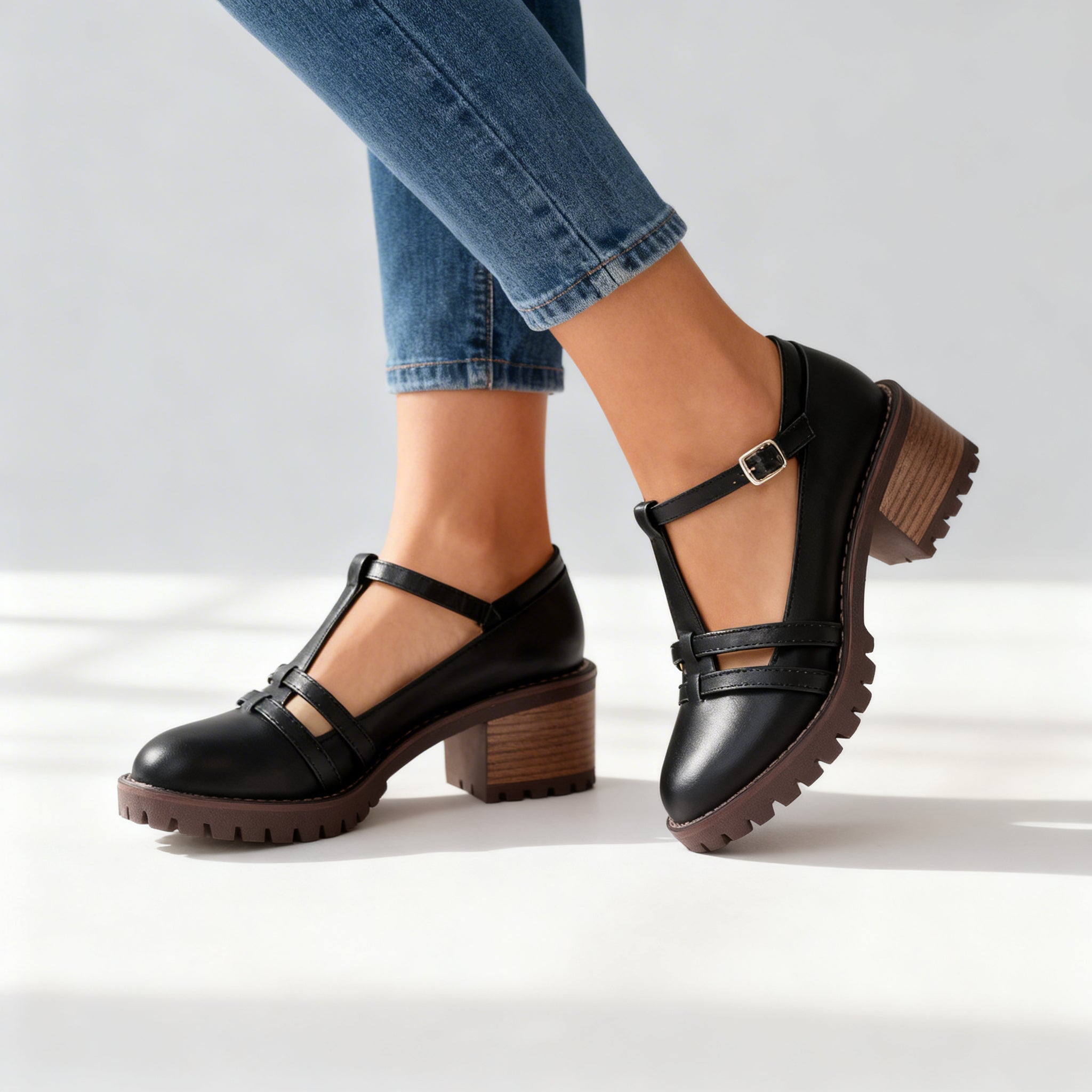 Romilly | Women's T-Strap Block Heel Loafers