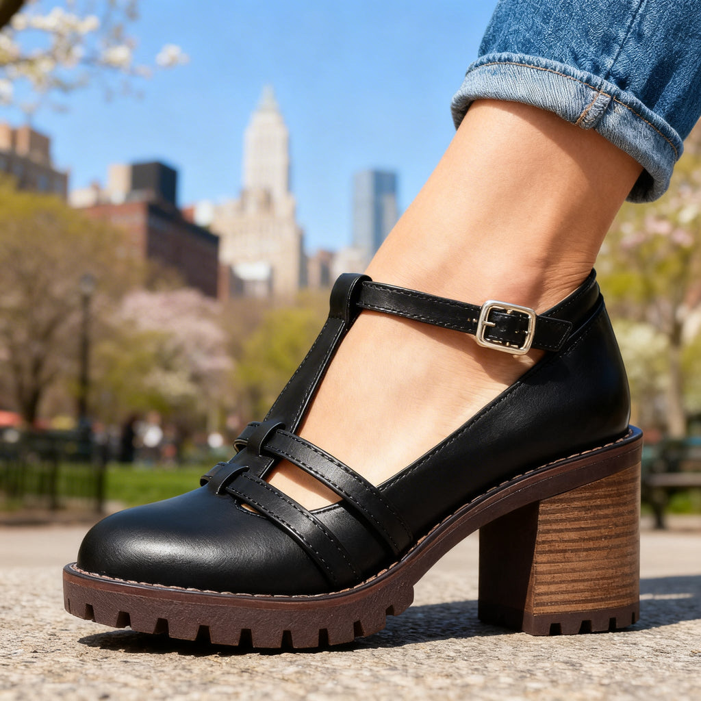 Romilly | Women's T-Strap Block Heel Loafers