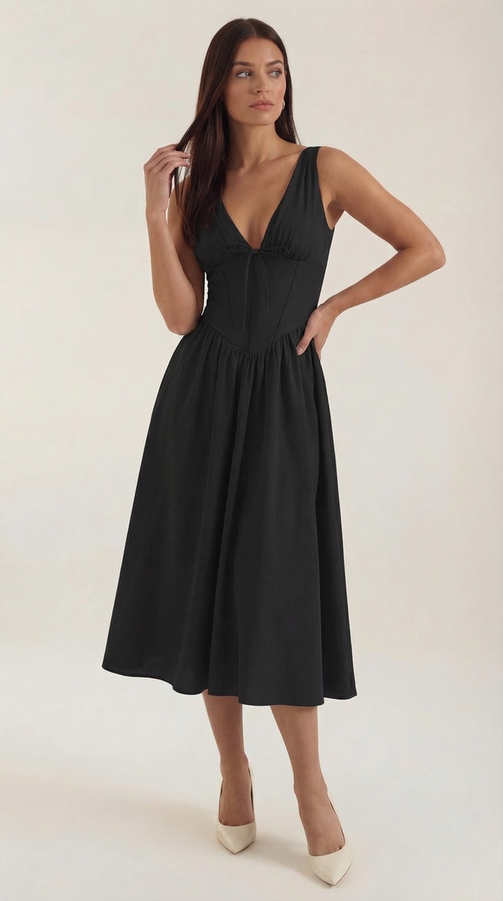 Thea | Women's Tie Front Midi Dress
