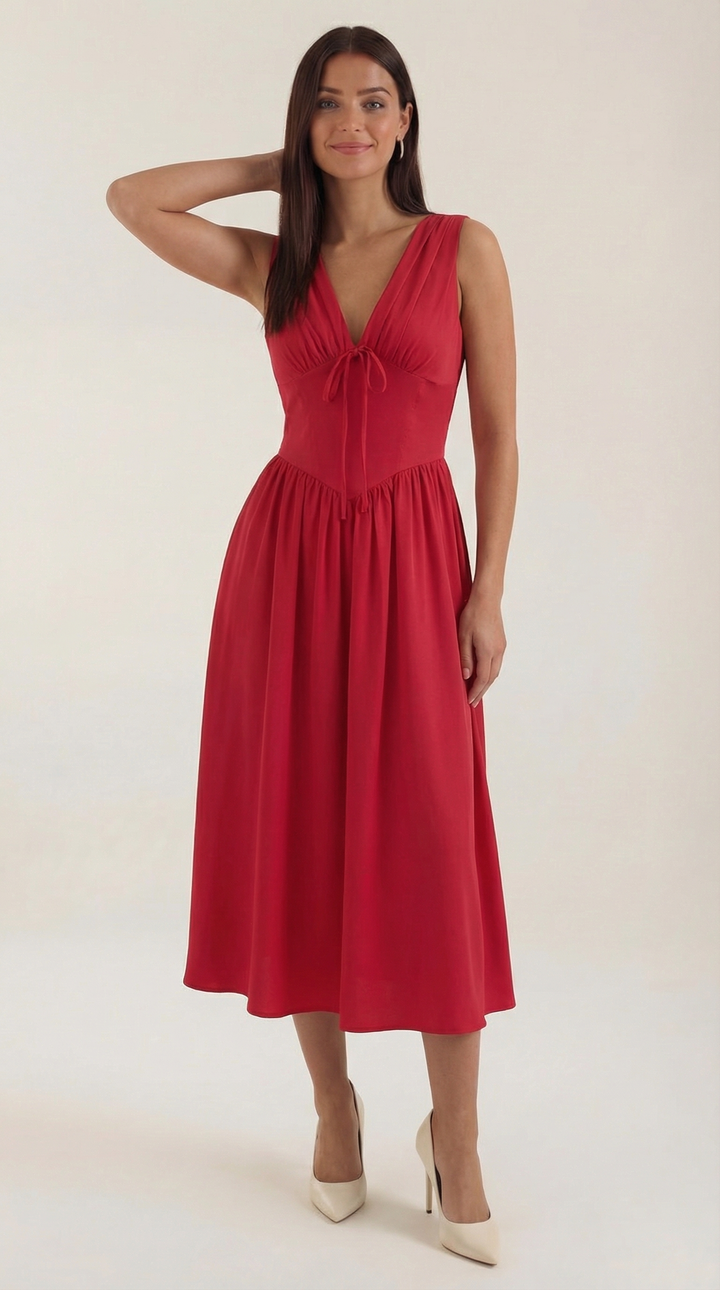Thea | Women's Tie Front Midi Dress