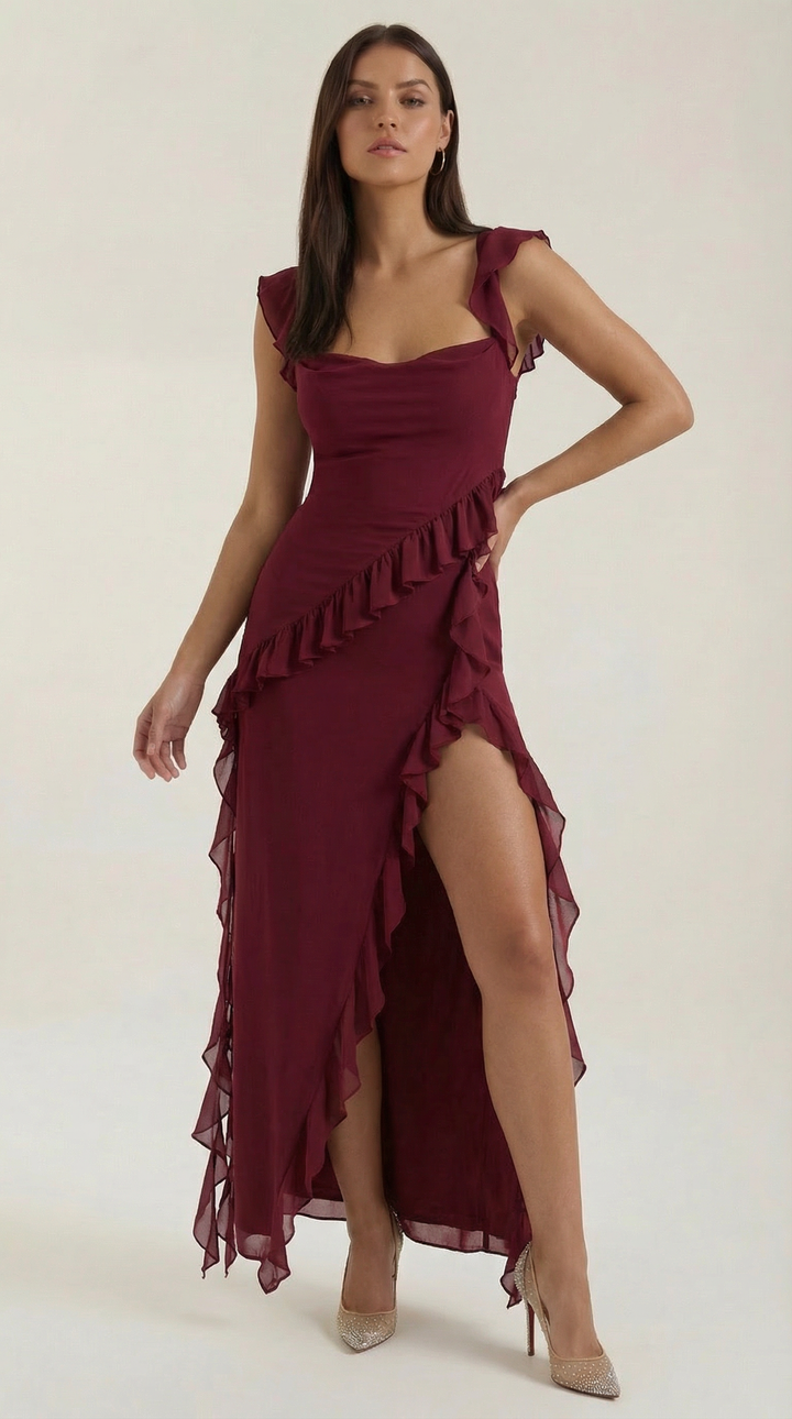 Sutton | Women's Ruffle Split Maxi Dress