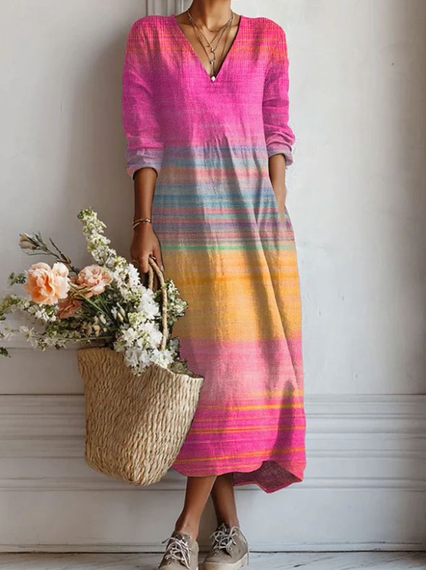 Zora | Women's Striped V-Neck Maxi Dress