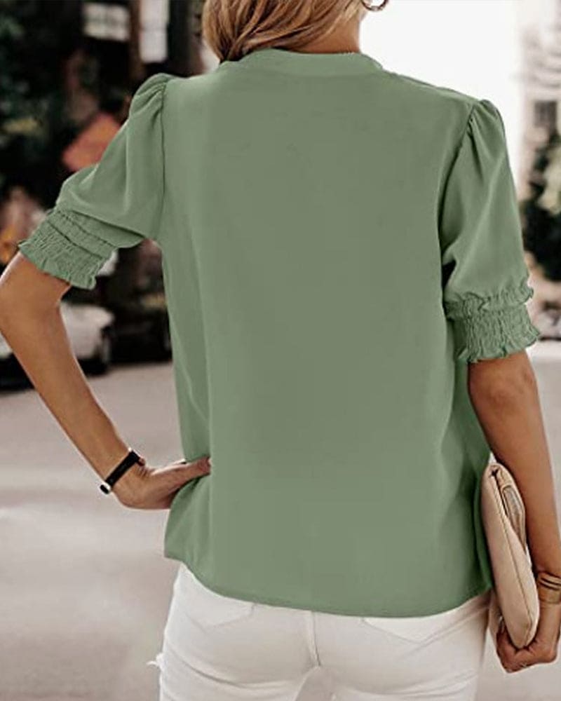 Isla | Women's Short Sleeve Chiffon V-Neck Blouse Casual