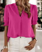 Isla | Women's Short Sleeve Chiffon V-Neck Blouse Casual