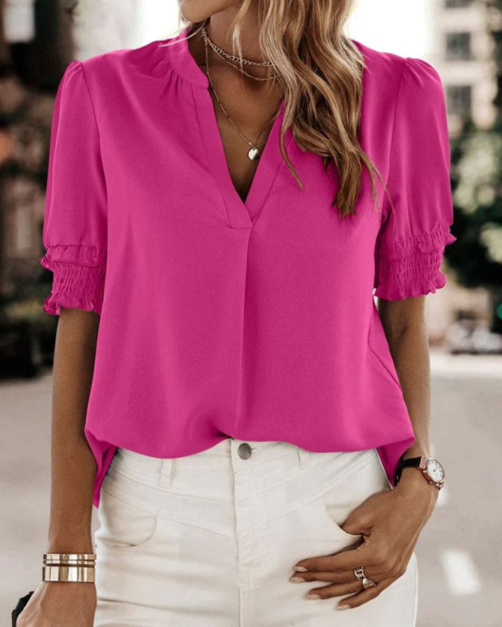 Isla | Women's Short Sleeve Chiffon V-Neck Blouse Casual