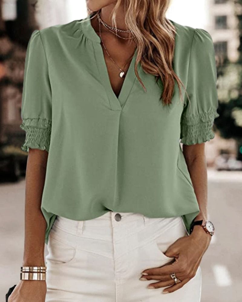 Isla | Women's Short Sleeve Chiffon V-Neck Blouse Casual